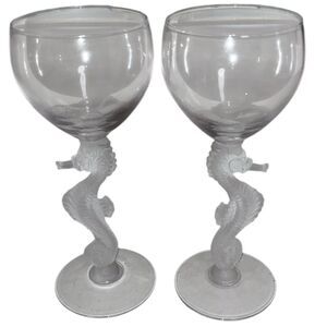 Bayel French Crystal Seahorse Pattern 6-5/8” Height set of 2  Wine Glasses